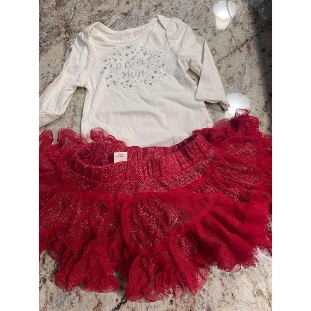 Baby Girls CAT & JACK Sparkle & Shine Top Bodysuit Shirt & Tutu Skirt 0-3 Used